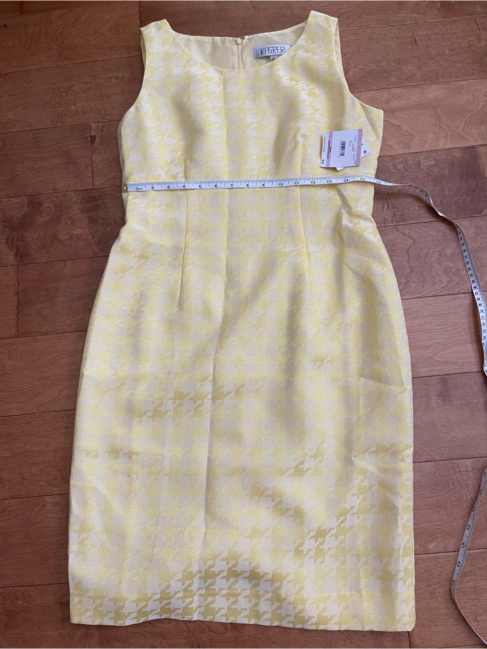 New Kasper Yellow Houndstooth Sheath Dress